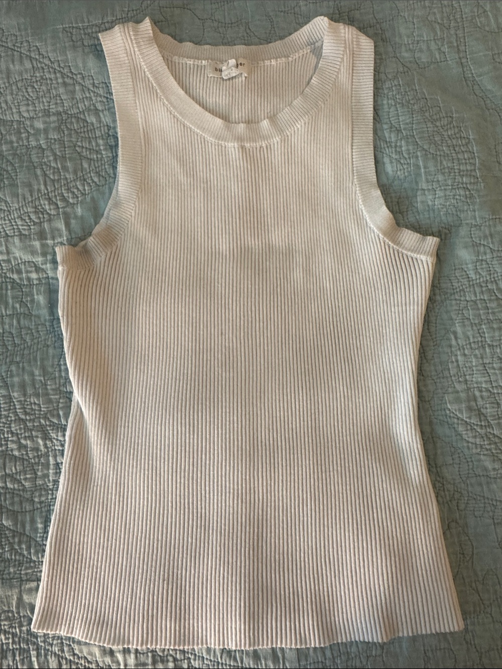 White Ribbed Sleeveless Tank Top